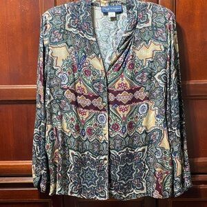 Maggie McNaughton Vintage green Paisley plus size 22W Women's button up blouse